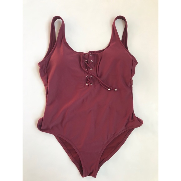 Mossimo Women’s One Piece Burgundy Swimsuit Size Large - Picture 5 of 8